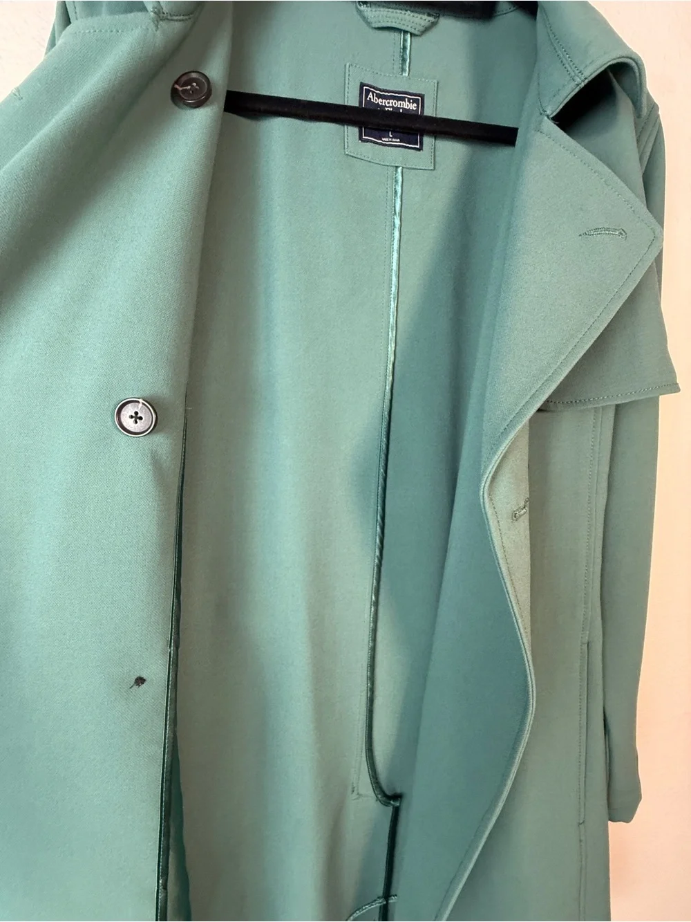 NWOT Abercrombie & Fitch Trench Coat Large Jade Blue Green Belted Duster Blazer - Picture 5 of 12